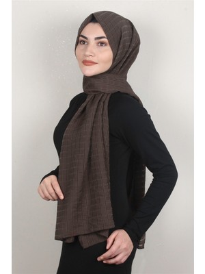 Eşarppark Ince Kareli Şal 2580-17 Kahverengi