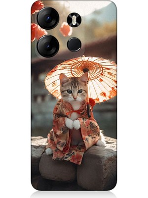 Teknomeg Tecno Spark Go 2023 Uyumlu Geyşa Kıyafetli Kedi Desenli Silikon Kılıf