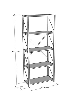 Furnature Design Metal Kitaplık 5 Raflı Dekoratif Kitaplık Efes