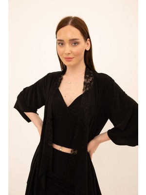 Laranor Yakada Dantel Detay Hırka Kimono 36 Siyah