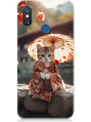 Teknomeg Xiaomi Mi 8 Uyumlu Geyşa Kıyafetli Kedi Desenli Silikon Kılıf