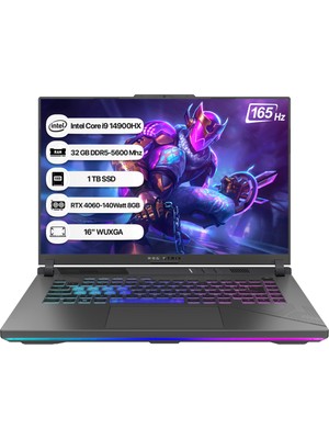 Asus Rog Strix G16 G614JVR-N3117 Intel Core I9 14900HX 32 GB 1 Tb SSD Rtx 4060-140WATT 165 Hz Freedos 16" Wuxga Taşınabilir Bilgisayar