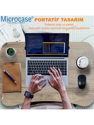 Microcase Portatif Atlantik Çam Tablet ve Bardak Tutuculu Laptop Sehpası Katlanabilir Çalışma Masası Kahvaltı Masası AL4231