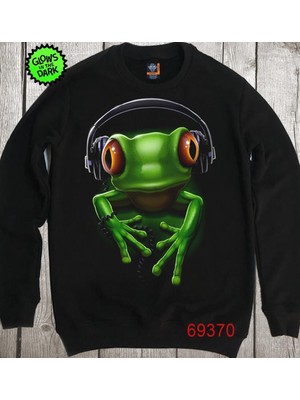 Ayakuydur Yeşil Kurbağa Baskılı Siyah Erkek Sweatshirt