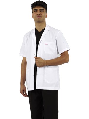 Gömlek Yaka Kısa Kol Beyaz Erkek Doktor Öğretmen Hemşire Laboratuvar Önlüğü