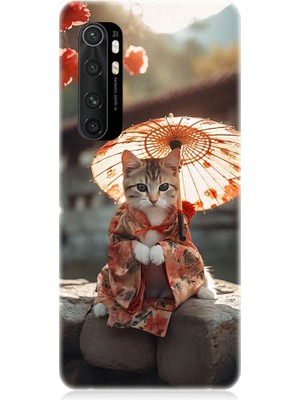 Teknomeg Xiaomi Mi Note 10 Lite Uyumlu Geyşa Kıyafetli Kedi Desenli Silikon Kılıf
