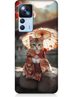 Teknomeg Xiaomi Mi 12T Pro Uyumlu Geyşa Kıyafetli Kedi Desenli Silikon Kılıf