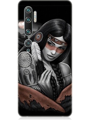 Teknomeg Xiaomi Mi Note 10 Uyumlu Kızılldereli Kız Dreamcatcher Desenli Silikon Kılıf