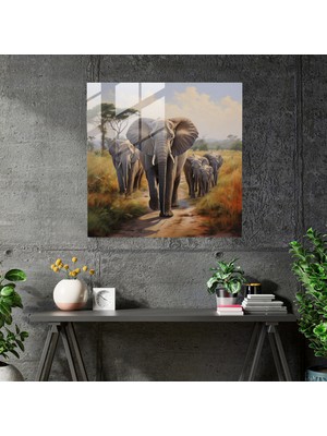 Painted Anarchy Artistic Glass Print– Serene African Elephant Family, 30X30