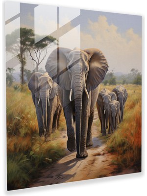 Painted Anarchy Artistic Glass Print– Serene African Elephant Family, 50X50
