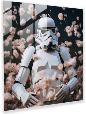 Painted Anarchy Enigmatic Glass Print Of Surrealistic Photography - Stormtrooper Surrounded By Butterflies - Revealing Unexpected Beauty And Delicate Strength - Glass Wall Art - Modern Artwork, 50X50