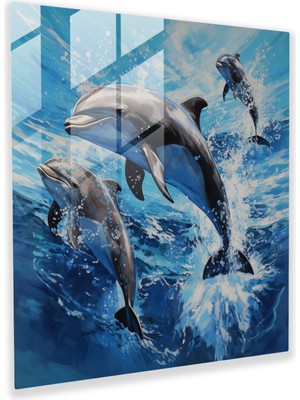 Painted Anarchy Dynamic Glass Print Of Acrylic Dolphins - Modern Home Decoration, 50X50