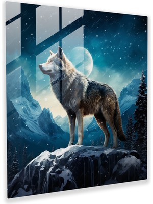 Painted Anarchy Majestic Night Wolf Glass Print - Wall Decor, 50X50
