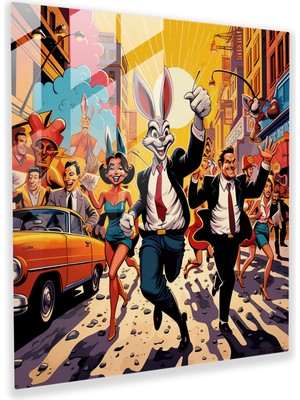 Painted Anarchy Vibrant Glass Wall Art Featuring Pop Art Illustration Of Lively Looney Tunes Characters, 50X50