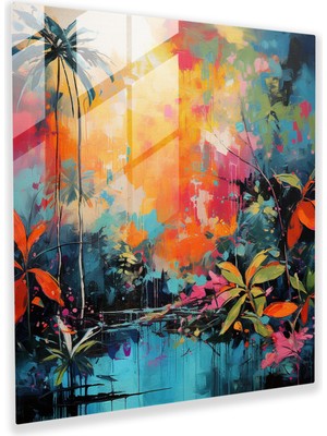 Painted Anarchy Colorful Abstract Glass Print– Rainforest Reflections, 50X50