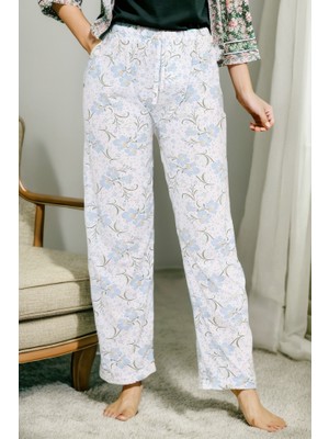 Tozlu Yaka Pijama Altı Beyazçiçekli