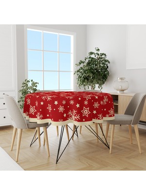 Moud's Kar Taneleri Yılbaşı Desenli Yuvarlak Süet Dertsiz Masa Örtüsü