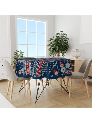 Moud's Kardan Adam Yılbaşı Kazağı Desenli Yuvarlak Süet Dertsiz Masa Örtüsü