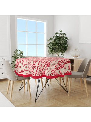 Moud's Yılbaşı Kazağı Desenli Yuvarlak Süet Dertsiz Masa Örtüsü