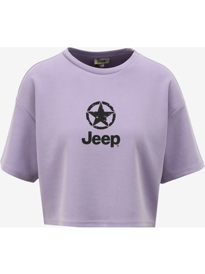 Jeep Bisiklet Yaka Baskılı Lila Kadın T-Shirt J4SL-TST7027