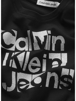 Calvin Klein Baskılı Siyah Kız Çocuk T-Shirt Metallıc Ckj Boxy T-Shırt