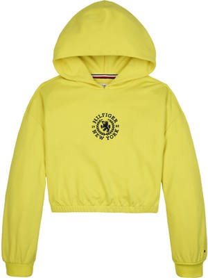 Tommy Hilfiger Düz Kız Çocuk Sarı Sweatshırt Crest Logo Hoodıe