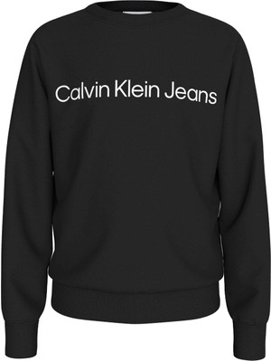 Calvin Klein Düz Erkek Çocuk Siyah Sweatshırt Inst. Logo Regular Cn