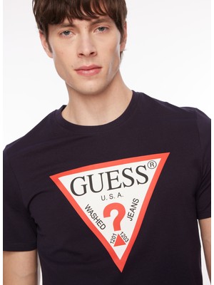 Guess Bisiklet Yaka Düz Lacivert Erkek T-Shirt M2YI71I3Z14G7V2_CN Ss Orıgınal Logo