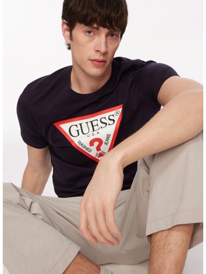 Guess Bisiklet Yaka Düz Lacivert Erkek T-Shirt M2YI71I3Z14G7V2_CN Ss Orıgınal Logo