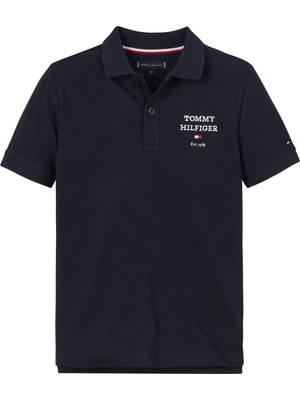 Tommy Hilfiger Düz Lacivert Erkek Çocuk Polo T-Shirt Th Logo Polo S/s