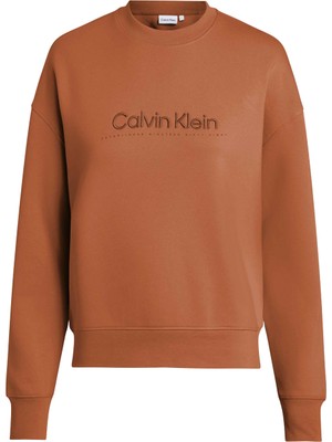 Calvin Klein Bisiklet Yaka Düz Kahve Kadın Sweatshırt Satın Embroıdery Sweatshırt