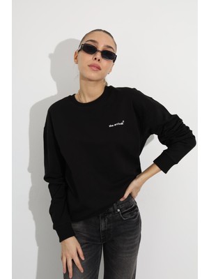 5in1Canpolat Siyah The Arrivals Baskılı Sweatshirt