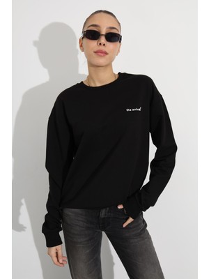 5in1Canpolat Siyah The Arrivals Baskılı Sweatshirt