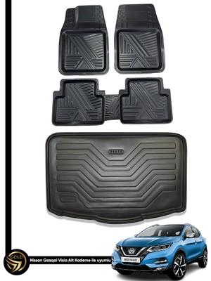 Dnz Nissan Qashqai Visia Alt Kademe 2014+ 3D Ares Oto Paspas ve Araca Özel Kauçuk Bagaj Havuzu Set