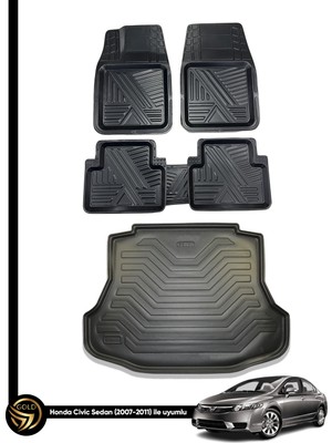 Dnz Honda Civic 2007+ 3D Ares Oto Paspas ve Araca Özel Kauçuk Bagaj Havuzu Set