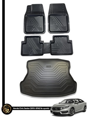 Dnz Honda Civic 2012-2016 3D Ares Oto Paspas ve Araca Özel Kauçuk Bagaj Havuzu Set