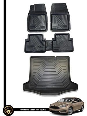 Dnz Ford Focus 2 Sedan 3D Ares Oto Paspas ve Araca Özel Kauçuk Bagaj Havuzu Set
