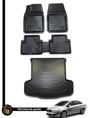 Dnz Fiat Linea 3D Ares Oto Paspas ve Araca Özel Kauçuk Bagaj Havuzu Set