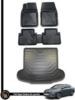Black Gold Fiat Egea Sedan 3D Anka Oto Paspas ve Araca Özel Kauçuk Bagaj Havuzu Set