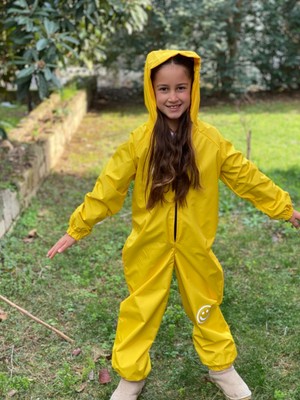 Belkızın Atölyesi Full Su Geçirmez Sarı Kapüşonlu Astronot Tulum Yağmurluk