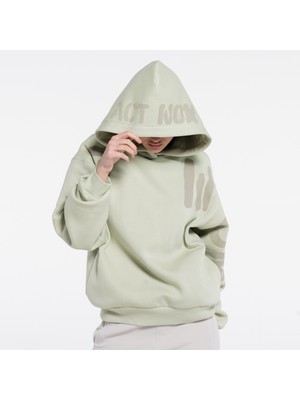 Friday Offset Thomas Kadın Mint Yeşil Ekstra Oversize Kapüşonlu Sweatshirt Hoodie - 3 Iplik