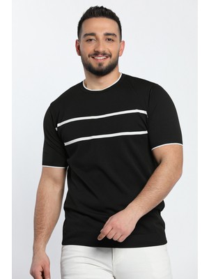 Julude Siyah Çizgi Detaylı Bisiklet Yaka Erkek T-Shirt P-00009082
