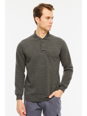 Uniprom Sweatshirt Polo Yaka Içi Polarlı 3 İplik Pamuklu Normal Kesim Erkek Antrasit