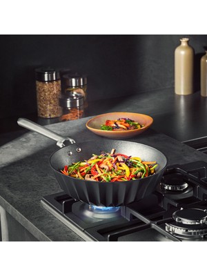 Emsan Diagon Döküm Granit 28 cm Wok Tava Siyah