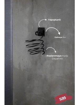 Sas Haus Yapışkanlı Saç Kurutmalık Siyah , Sihirli Yapışkanlı Siyah Saç Kurutma Makine Askısı Y-01