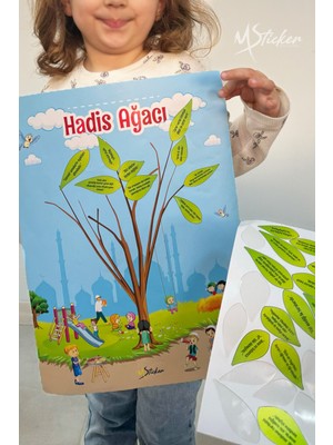 Msticker Hadis Ağacı Sticker Seti, Çocuklar Için Hadisleri Öğrenme Eğitici Oyun Seti, 40 Hadis Stickerları