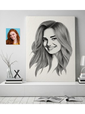 BK Kişiye Özel Kadın Soyut Karakalem Tasarımlı Kanvas Tablo (50 x 70 Cm.) 11