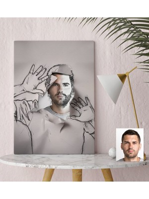 BK Kişiye Özel Erkek Soyut Karakalem Tasarımlı Kanvas Tablo (30 x 50 Cm.) 2