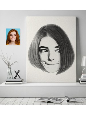 BK Kişiye Özel Kadın Soyut Karakalem Tasarımlı Kanvas Tablo (50 x 70 Cm.) 8