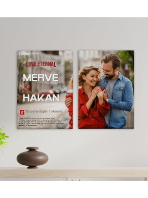 Bk Gift Sevgililere Özel Romantik Film Afişi Tasarımlı 2’li Kanvas Tablo 30X50CM-3, Sevgiliye Hediye, Yıl Dönümü Hediyesi